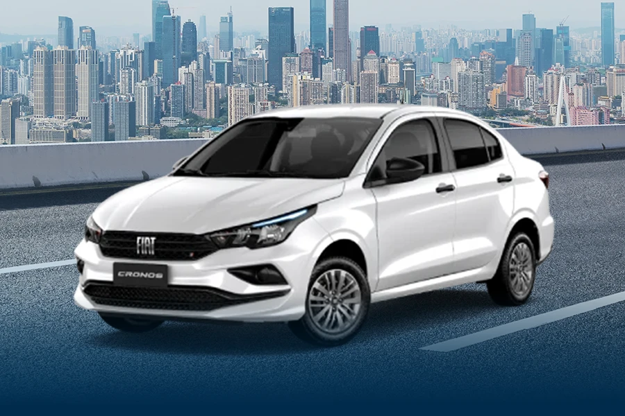 Modelos de carros brancos da frota da UP Locadora de Veículos, incluindo hatch, sedan e picape, disponíveis para diferentes necessidades de mobilidade.